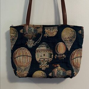 Steampunk Tapestry Hot Air Balloon Book Bag in Navy and Tan